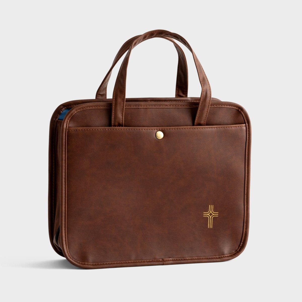 Gold Cross Brown - Faux Leather Bible Tote and Organizational Bag